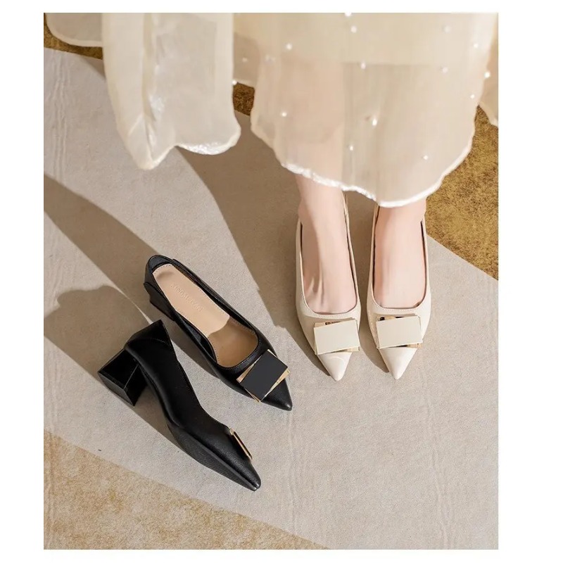 Zapatos de Tacón Grueso Estilo - Leatherwork In French reseña y precio